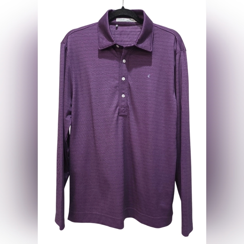 Criquet Hash Hidden Stripe Long Sleeve Polo, Medium